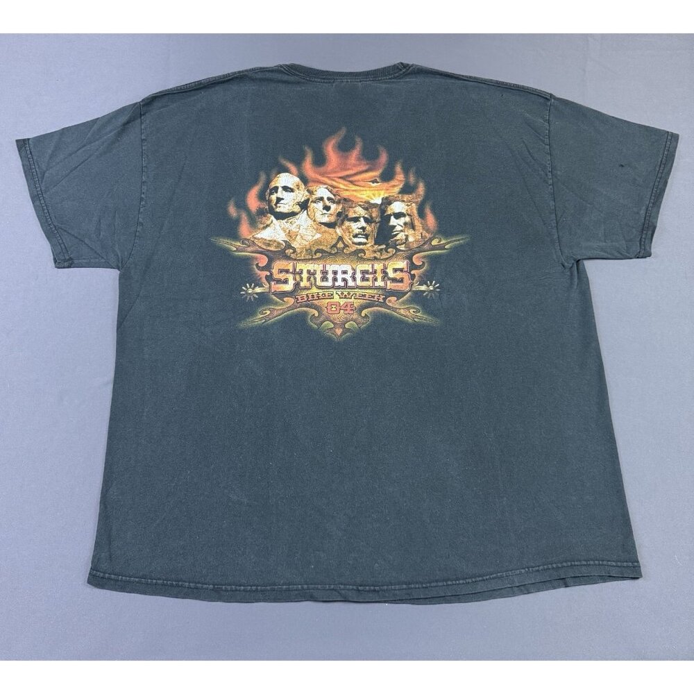 Rare Vintage Y2K Sturgis Bike Week 2004 Mt. Rushmore Art Flames Sun Fade 2XL